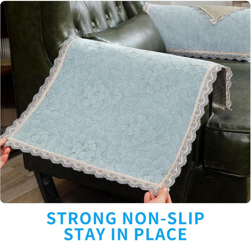 MINJIATEX Couch arm Covers,Non-Slip lace Sofa arm Covers Set of 2 Washable Sofa armrests Cover for Living Room Recliner Chair arm Cover Protectors for Leather armrest (FH-Grayish Blue) - Image 4